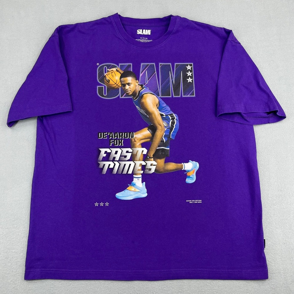 SLAM DeAaron Fox Fast Times Basketball Graphic T-Shirt Mens XL Purple NBA Kings
